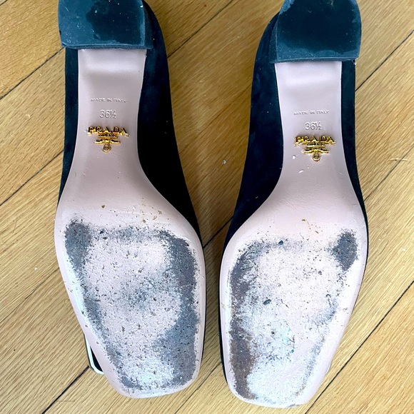 Prada Black Suede Block Heel Pumps Size 36.5/US 6.5 - Picture 6 of 10